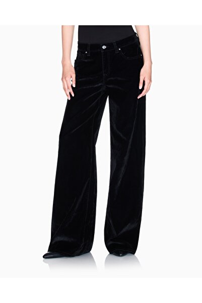 Armani Exchange Women's Comfortable Fit Wide Leg Stonewashed Denim Black Pants Xw001184 Af16093-Uc001