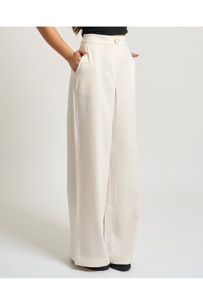 Armani Exchange Women's Regular Waist Comfortable Fit Wide Leg Ecru Pants Xw001264 Af16148-U1003