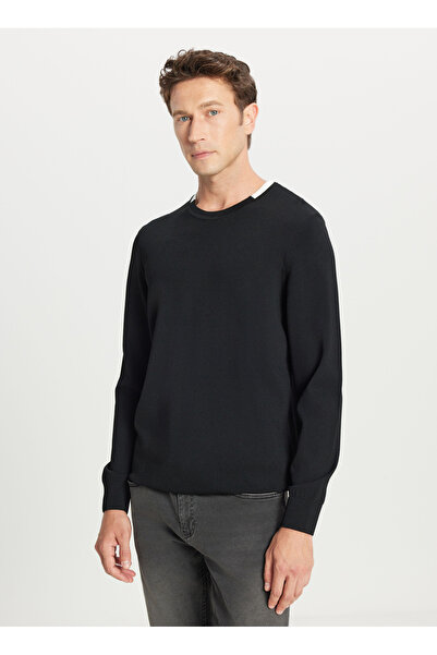 ALTINYILDIZ CLASSICS Crew Neck Standard Black Men's Sweater Ace049261484_Syh