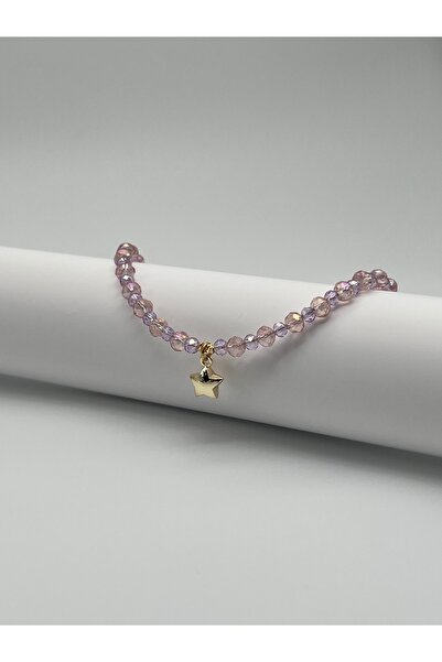 Lacinello Jewelry Kristal Oval Pembe Mor Boncuk Yıldız Uçlu Tasarım Kolye