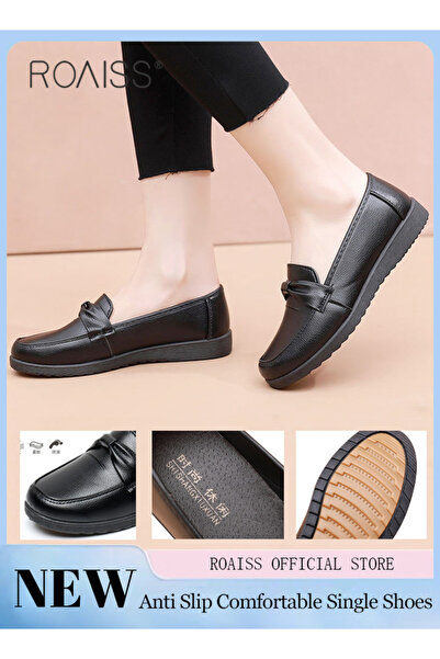 ROAISS Women's Soft PU Leather Single Shoes Daily Anti-Skid Business Casual S...