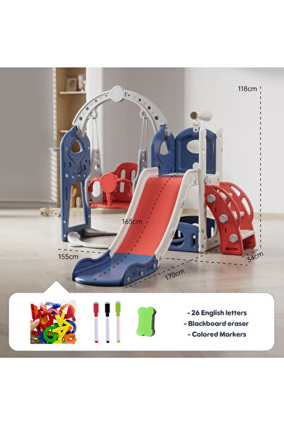 Venpara 7-in-1 Kids Slide, Swing & Climber Set, with Basketball, Telescope, Art Board & Storage