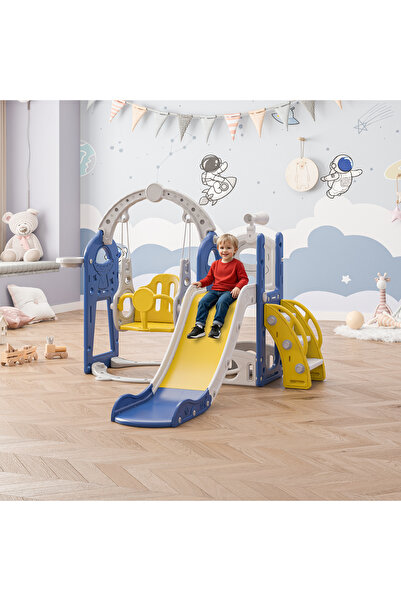 Venpara مجموعة زلاجة وأرجوحة للأطفال 5 في 1 مع حلقة كرة سلة ومساحة تخزين وتلسكوب
