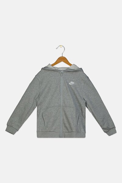 Nike Kids Girl Embroidered Logo Full Zip Outdoor Sweatshirt, Heather Grey