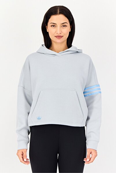 adidas هودي نسائي رياضي بأكمام طويلة للخارج، رمادي فاتح