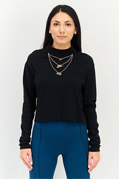 Nike تي شيرت نسائي فضفاض بأكمام طويلة للأنشطة الخارجية، أسود