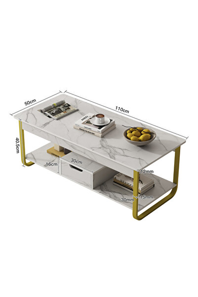 Venpara Modern Marble Coffee Table with Double Layer Storage Capacity & U-Shape Steel Frame