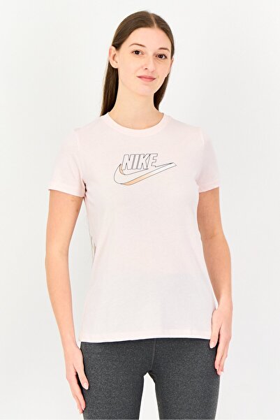 Nike تي شيرت نسائي رياضي بأكمام قصيرة مناسب للأنشطة الخارجية، وردي فاتح