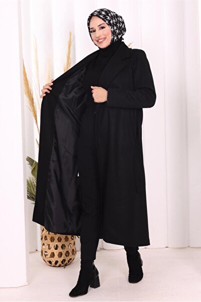TRENDTESETTÜR Women's Black Belted Coat t 96007
