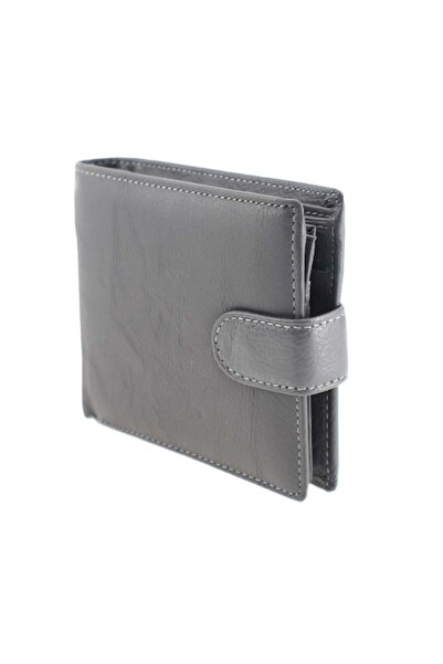HASSION - Men's genuine leather wallet, snap closure, F055, gray