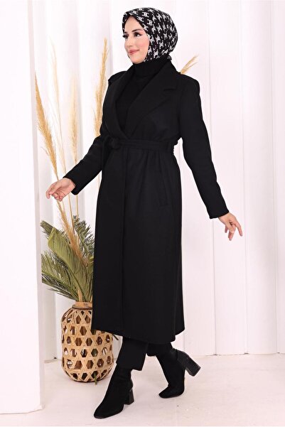 TRENDTESETTÜR Women's Black Belted Coat t 96007-1