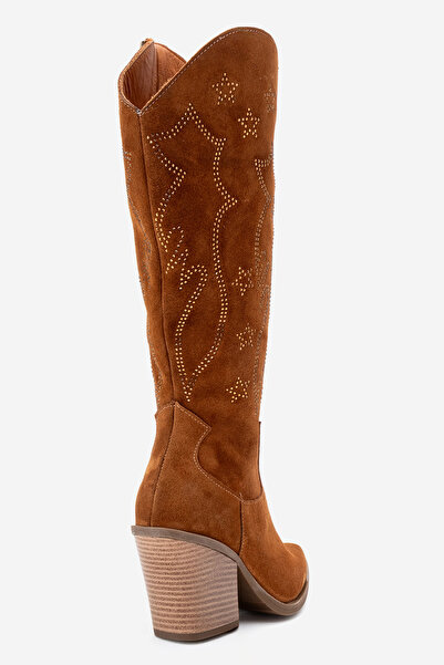 Dericlub Women's High Heel Pointed Toe Boots Real Suede Leather Zy 1609 Taba