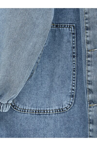 MissRunin Önü Düğmeli Kapşonlu Apolet Detaylı Cepli Kot Kap