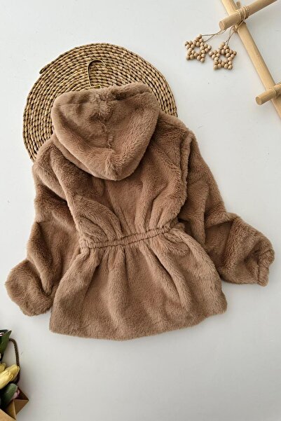Minigimin Cicileri Miniğimin Cicileri Plush Girl's Hooded Girl's Coat - Mink