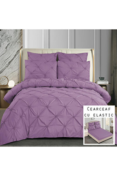 Patul Lenjerie de Pat 6 Piese, Bumbac Finet, Pucioasa, Pat Dublu, 2 Persoane, Cearceaf cu elastic