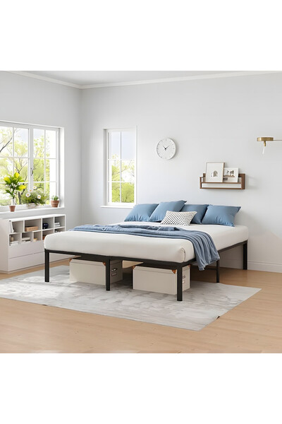 Zztcmp إطار سرير معدني، إطار سرير مزدوج 190*137*35.5 سم مع مساحة تخزين، لا حاجة إلى زنبرك صندوقي