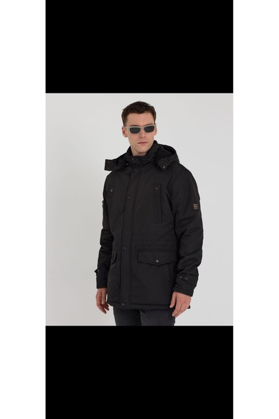 Cinar erkek giyim Uzun mont slimfit kışlık şapkalı polarli keten kumaş spor