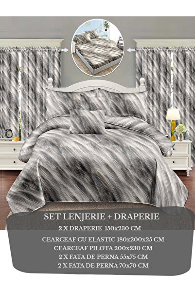 Patul Lenjerie de pat + Draperie, Bumbac Finet, Pucioasa, Pat Dublu, Cearceaf...