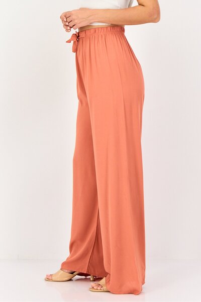 Happiness İstanbul Women Regular Fit Plain Drawstring Wide Leg Pants, Brown