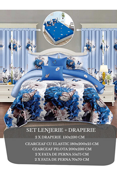 Patul Lenjerie de pat + Draperie, Bumbac Finet, Pucioasa, Pat Dublu, Cearceaf...