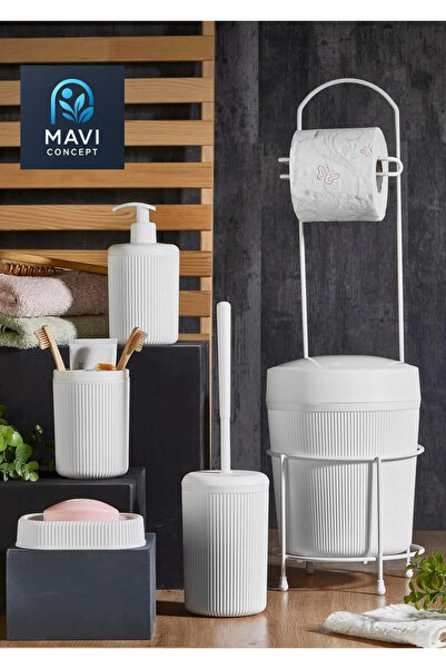 AbaTech 6 Parça Banyo Seti Çöp Kovalı Tuvalet Kağıtlığı-Tuvalet Fırçası-Sıvı ...