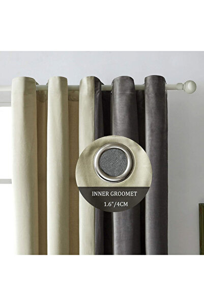OMMATO Velvet Eyelet Curtains, 2 pcs, 140 x 240 cm, Gray/White Ivory