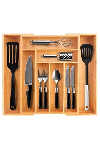 Blythornix Bamboo Kitchen Cutlery Holder, Expandable Flatware Drawer Organize...