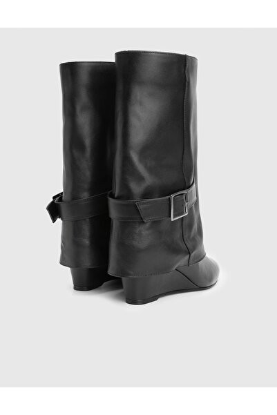 İLVİ İzerba Hakiki Deri Siyah Kadın Topuklu Çizme