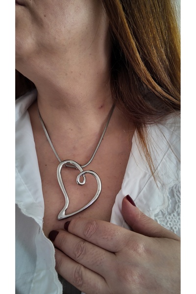 By Selen Suyolcu Steel Large Size Heart Women's Necklace