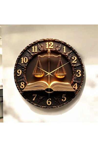 AA Shop Terazi Adalet Avukat Renkli Baskı Desenli Sayılı Yılbaşı Hediyelik Ahşap Sessiz Tablo Duvar Saati