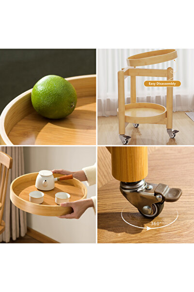 Zztcmp Double Layer Coffee Table,Round Side table with Universal Wheels