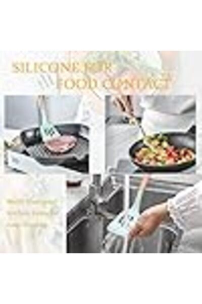 COOYA Silicone kitchen cooking utensils set Wood handle cooking utensils set(Light green)