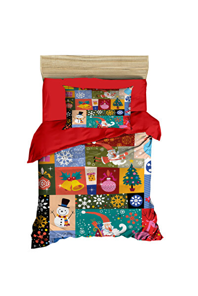 Fabeteks Yılbaşı Merry Christmas Figürleri Dijital Tek Kişilik Nevresim Takımı