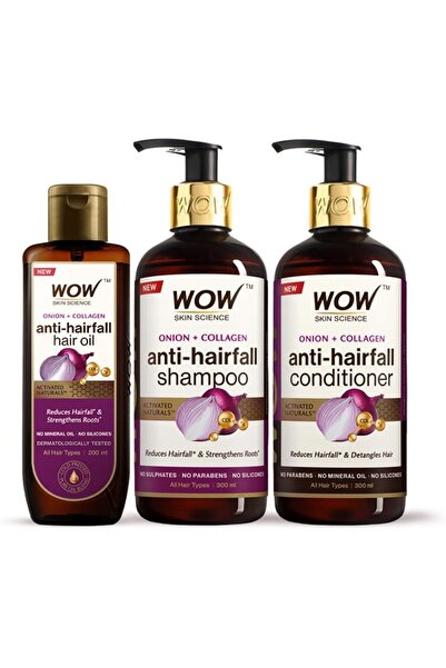 WOW Skin Science مجموعة العناية بالشعر من شامبو وبلسم وزيت بخلاصة البصل والكم...
