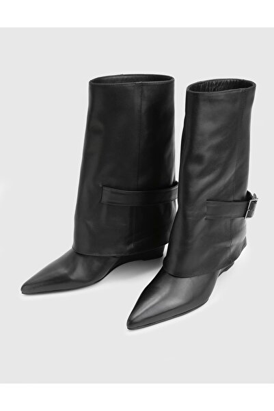 İLVİ İzerba Hakiki Deri Siyah Kadın Topuklu Çizme