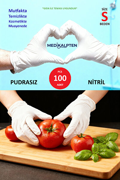 MEDİKALPTEN Beyaz Nitril Pudrasız Hijyenik Eldiven (S Beden-100 Adet) Muayene...