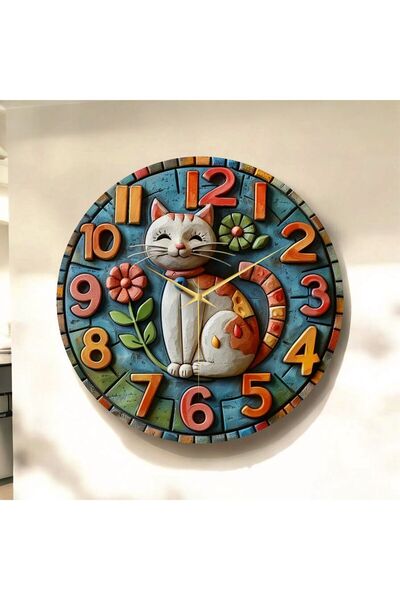 AA Shop Kedi Çiçek Renkli Baskı Desenli Sayılı Yılbaşı Hediyelik Ahşap Sessiz...