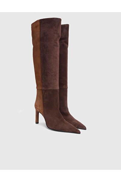 İLVİ Erica Genuine Suede Leather Women's Brown Heeled Boots