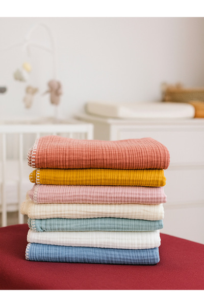 Heianmono Kids 4 Layer Shepherd's Stitch Tile Color 100% Cotton Muslin Baby Blanket (100X120 cm)