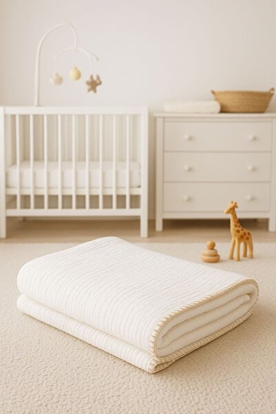 Heianmono Kids 4 Layer Shepherd's Stitch White 100% Cotton Muslin Baby Blanke...