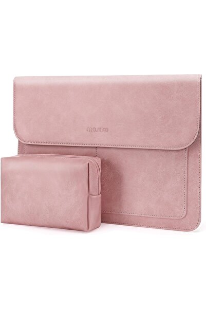 Mosiso حقيبة كمبيوتر محمول مقاس 13 بوصة مصنوعة من جلد البولي يوريثان مع حامل وحقيبة صغيرة - وردي