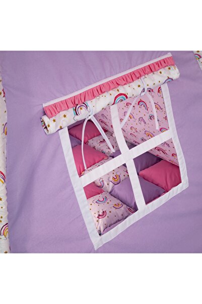 Pernador Cortulet de joaca Teepee 105 x 105cm fara salteluta, mov cu roz si curcubeu