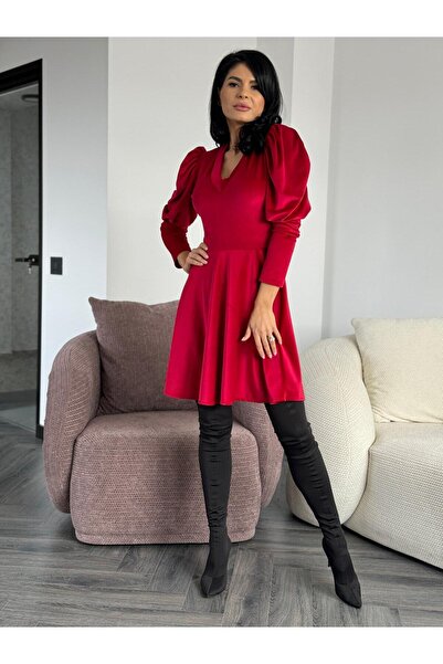 RAMONA BADESCU EXCLUSIVE Women's velvet dress - short bell-shaped dress with puff sleeves
