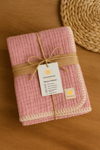 Heianmono Kids بطانية أطفال من الموسلين الوردي مكونة من 4 طبقات مصنوعة من الق...