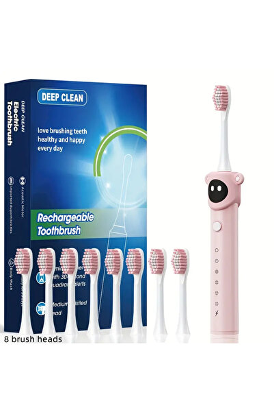 Choice1 فرشاة أسنان كهربائية سونيك للأطفال، 8 فرش وردية، رسوم متحركة ملونة، قابلة لإعادة الشحن عبر USB، ناعمة