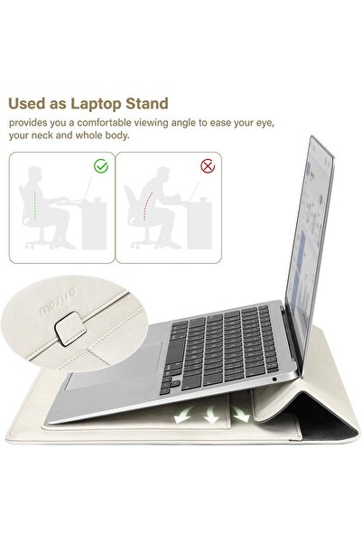Mosiso Laptop Case 13 inch PU Leather Flap Carrying Case with Stand & Small Pouch, Beige