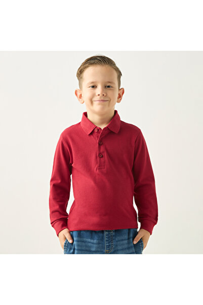 Juniors Solid Polo T-shirt with Long Sleeves