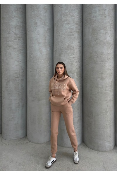 ANATOLIATEKSTILE Women's thick cotton tracksuit - Hooded and jogger pants