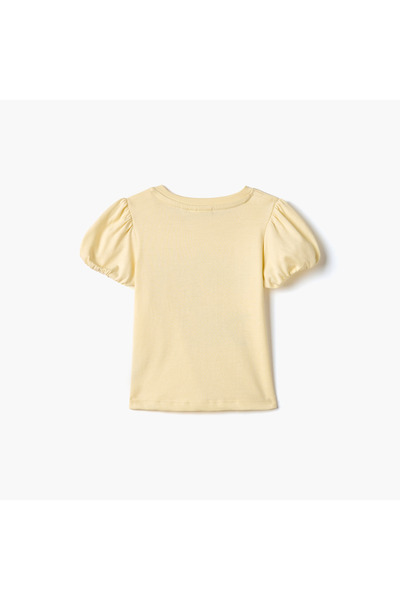 Juniors Graphic Print T-shirt with Puff Sleeves