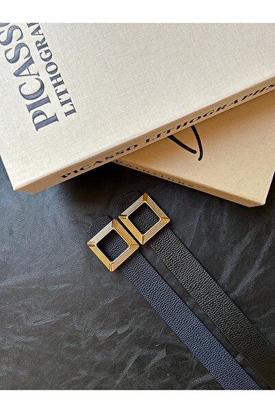 LİA KEMER 2 bucăți curea cu cataramă cu model pătrat auriu, curea pentru tali...